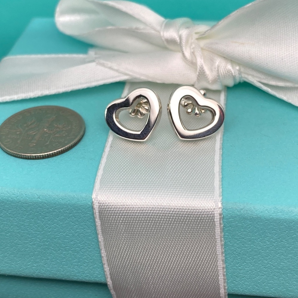Tiffany & Co. Sterling Silver Open Heart Stud Earrings - Picture 5 of 6